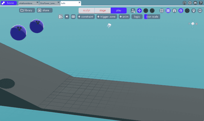 two balls rolling at different speeds to demonstrate the effects of angular damping