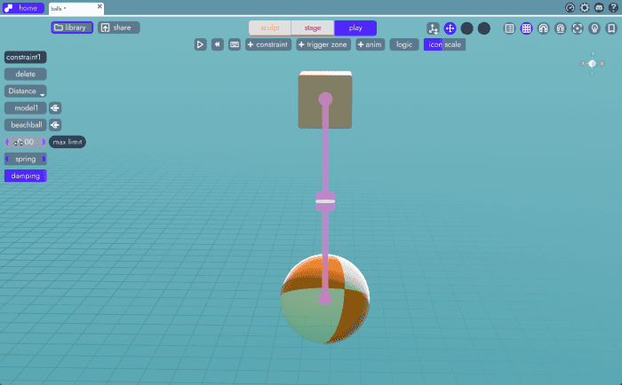 distance joint showing min/max limits in unbound