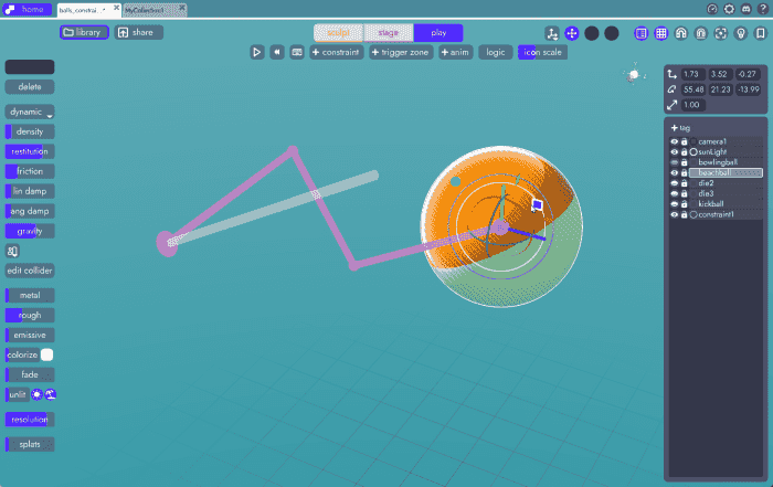 demonstrating of how the slider rig in unbound moves to accommodate the connect object's location