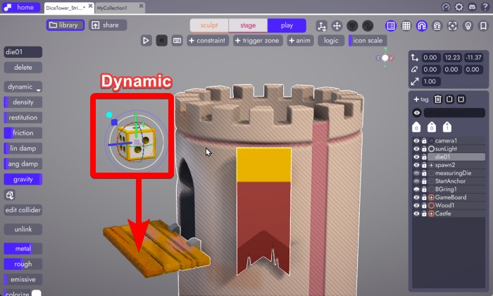 image showing a dynamic physics object in unbound