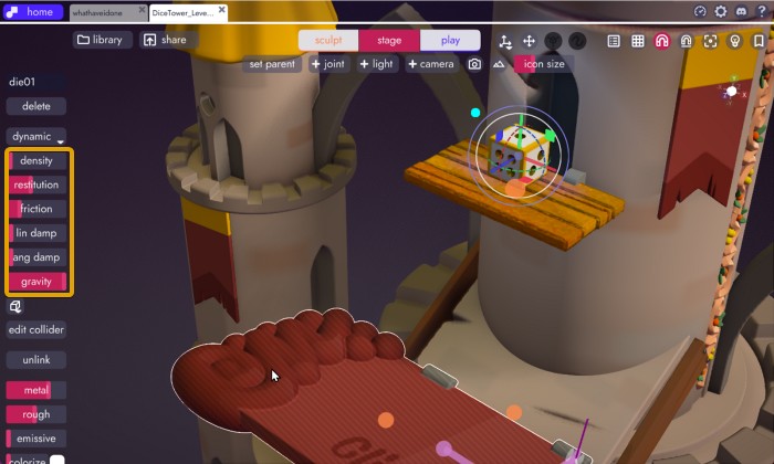 physics property sliders in unbound UI