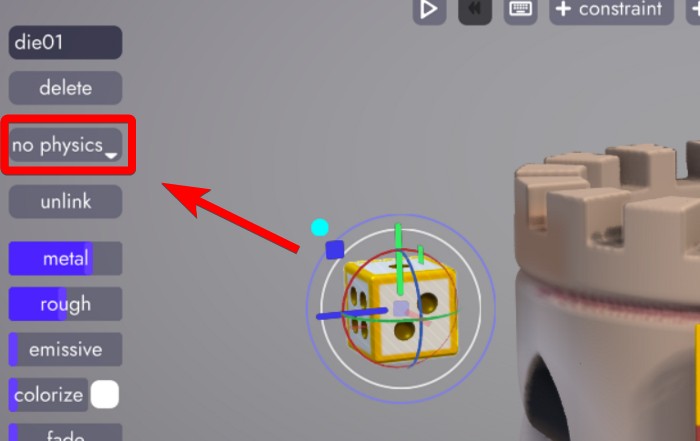 image showing physics dropdown in unbound